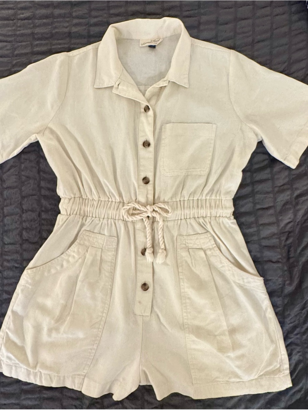 Universal Thread Cream Button-Front Romper with Drawstring Waist